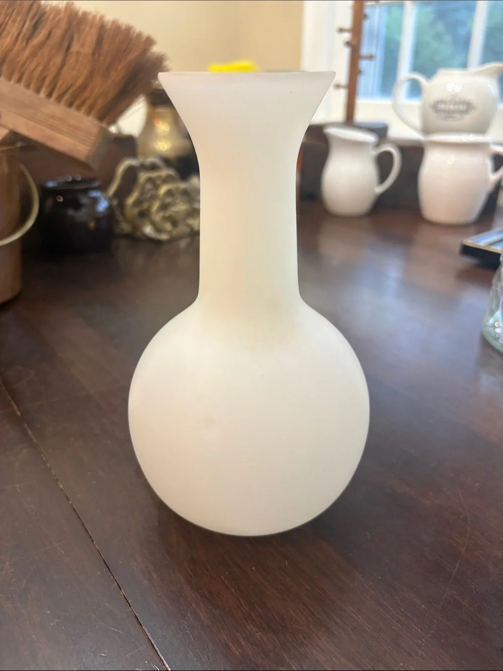 White Frosted Glass Vase 7.25”